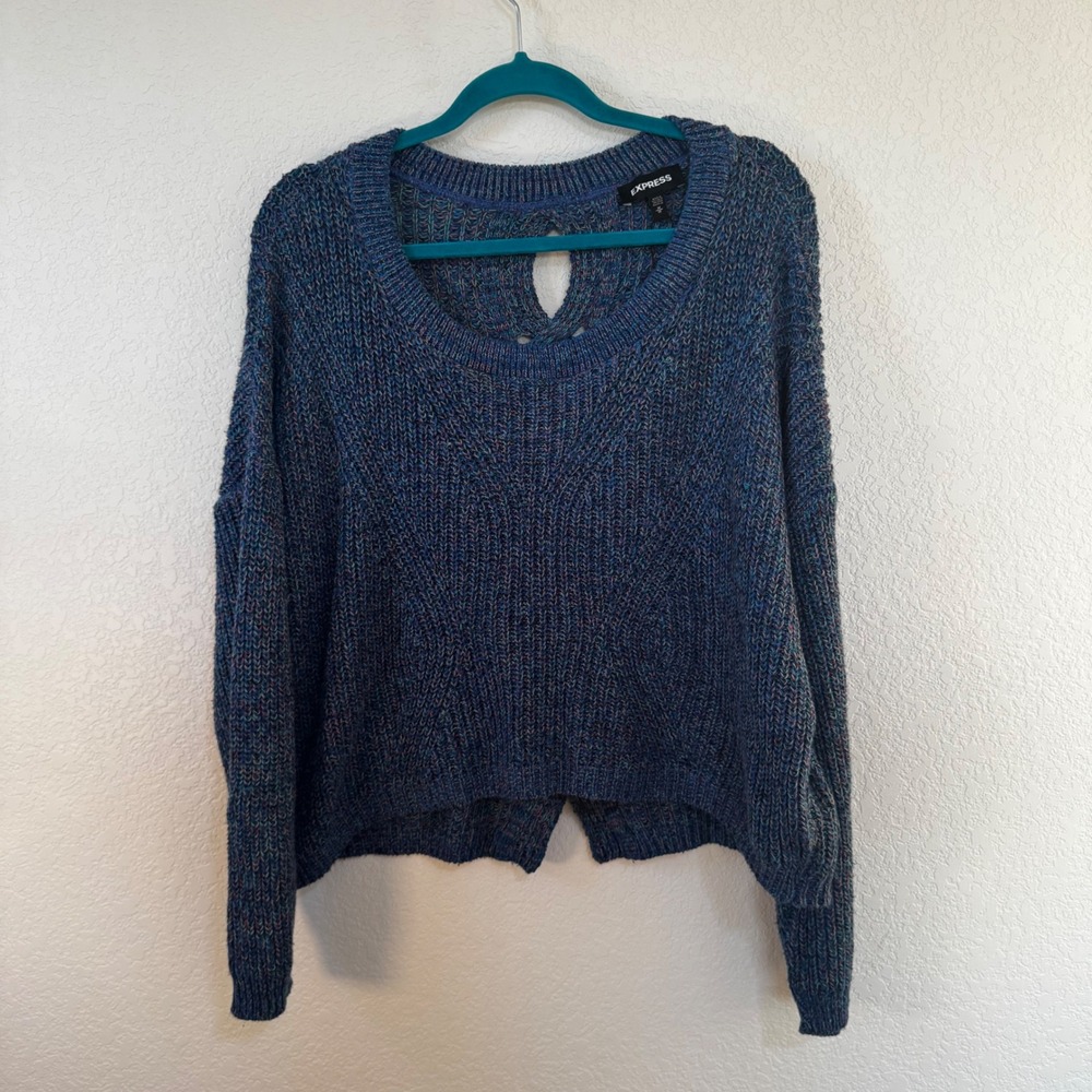 EXPRESS Blue Multi Color Speckled‎ Knit Sweater Cutout Back Women's Medium